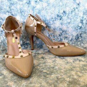 Audrey Brooke Elegant Beige Studded Women's Heels